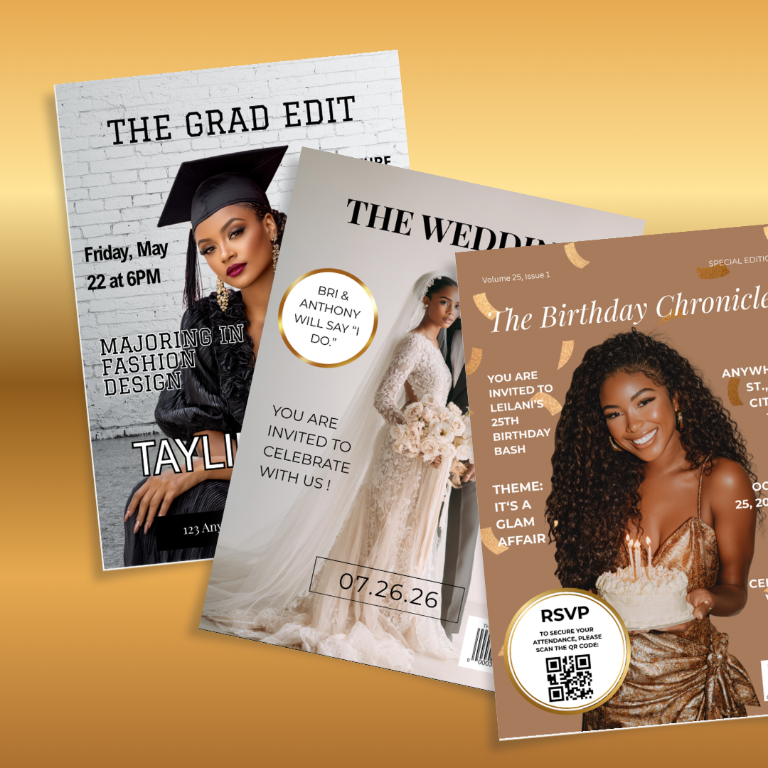 Cover Story Invites Bundle | Wedding, Graduation & Birthday Canva Templates