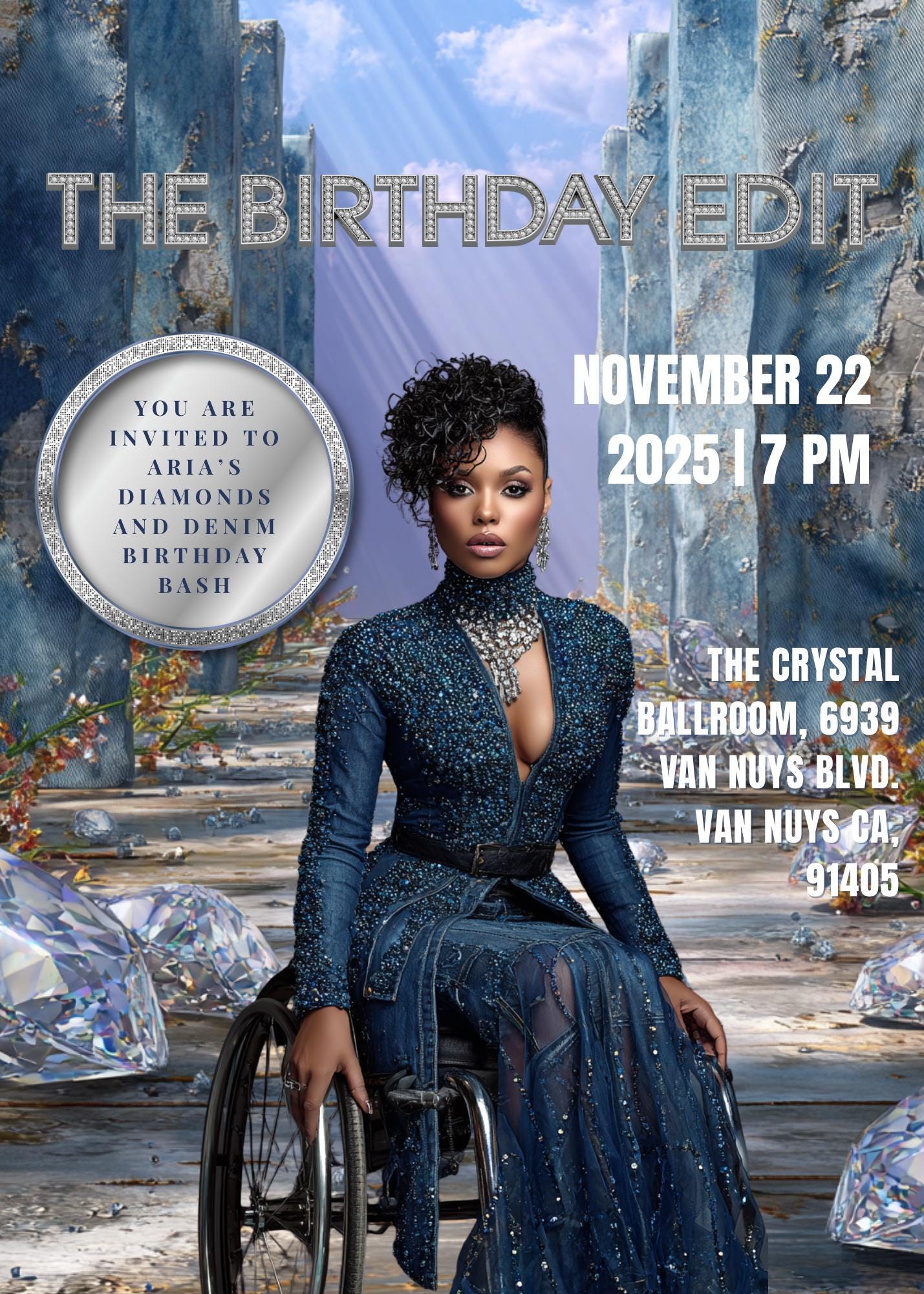 Diamonds and Denim Birthday Invitation | Magazine Style, Glam Party (Digital)