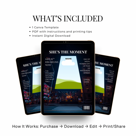 Luxury Editorial Event Invitation Template | Black Tie Birthday, Gala & Milestone Announcement | Canva Magazine-Style Design