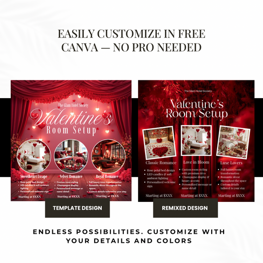 Valentine’s Room Setup Instagram Flyer | Sweetheart Glow Canva Template