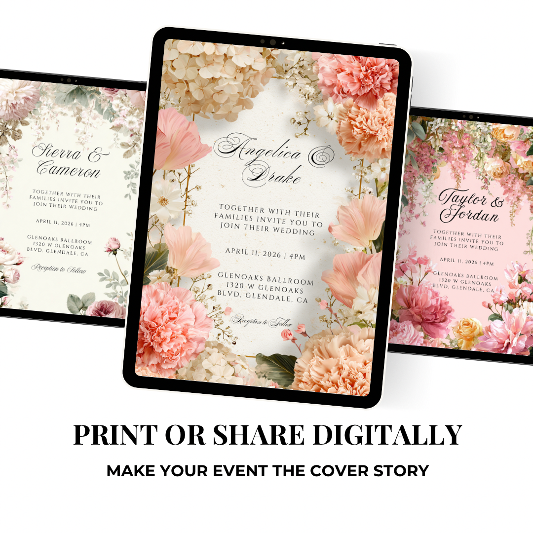 Cream Floral Wedding Invitation Template | Pink Carnation Printable | Elegant Canva Design