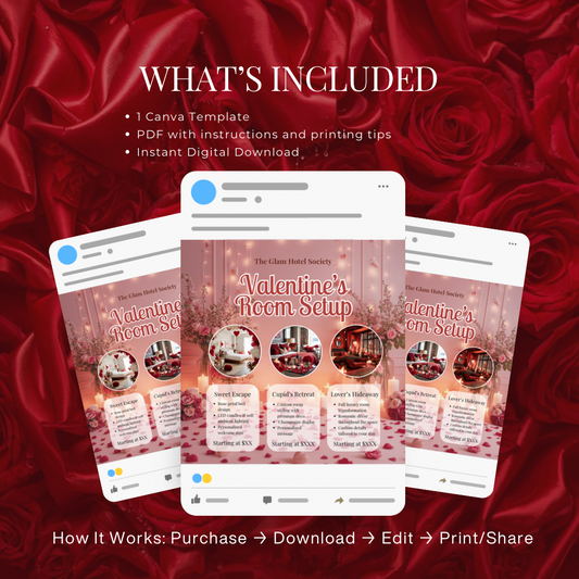 Valentine’s Room Setup Canva Template | Sweet Escape Romantic Room Decor Flyer | Valentine’s Day Promotion | Editable Canva Template