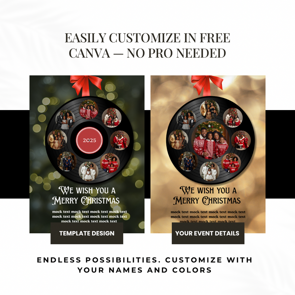 Holiday Vinyl Record Christmas Card | Editable Canva Template