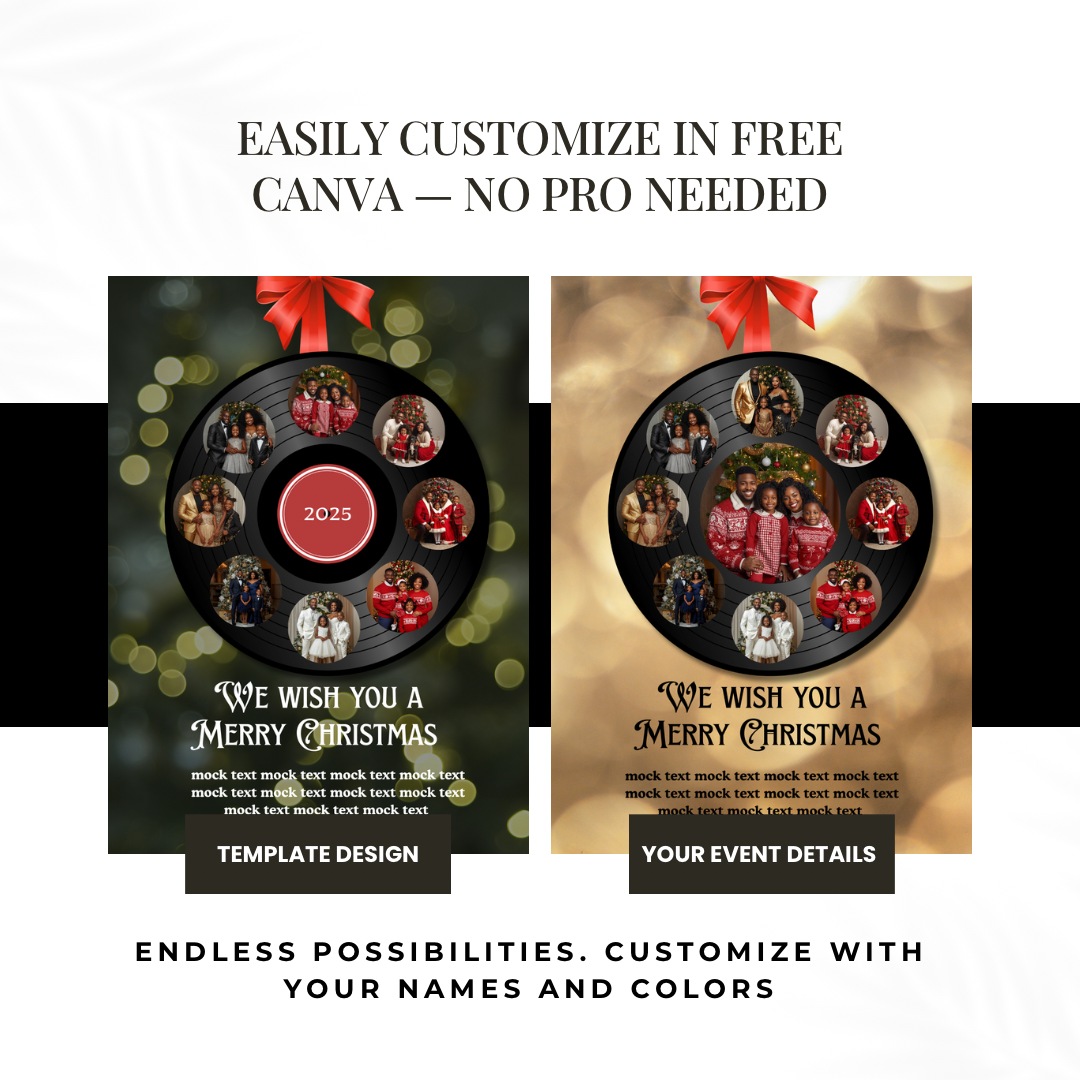 Holiday Vinyl Record Christmas Card | Editable Canva Template
