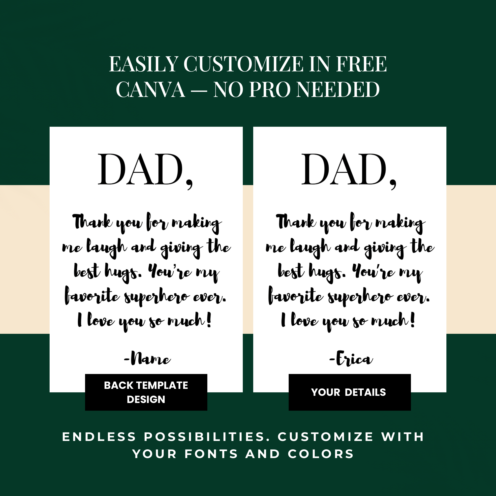 Photo Father’s Day Card Template | Canva editable | Front and back layout  | Instant download