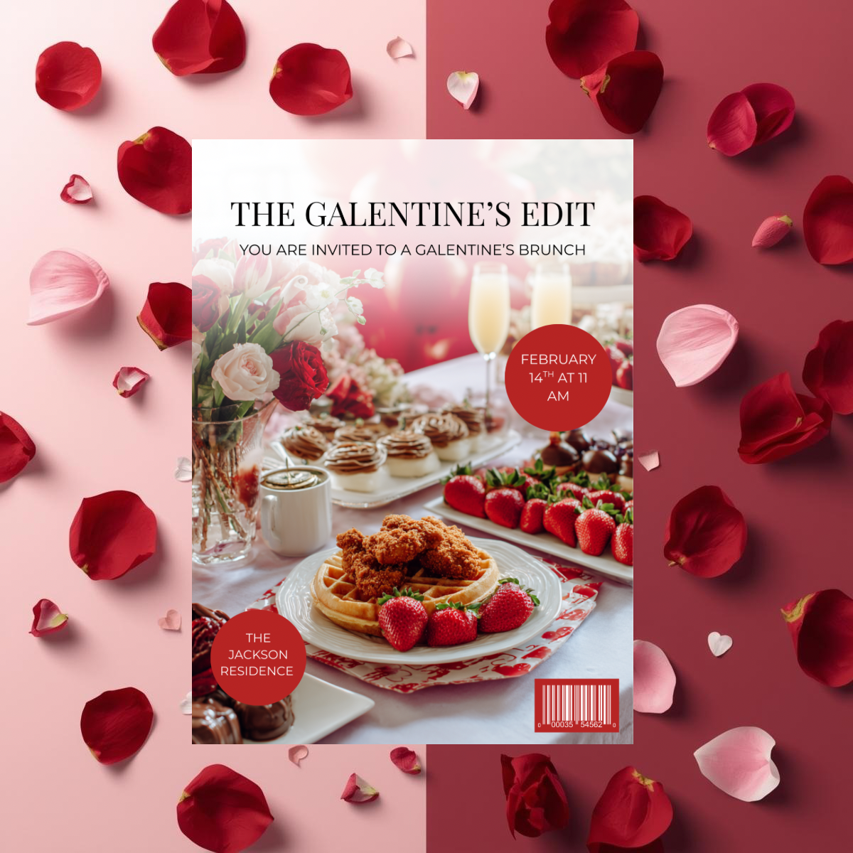 Magazine Style Galentine’s Brunch Invitation | Editable Canva Template
