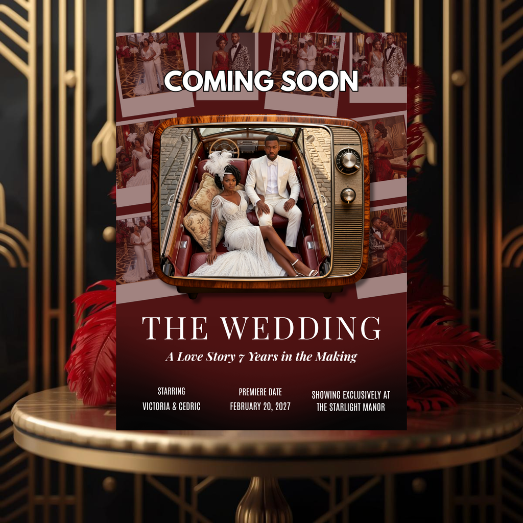 Save the Date Movie Poster Template | Cinematic Wedding Invite | Editable in Canva