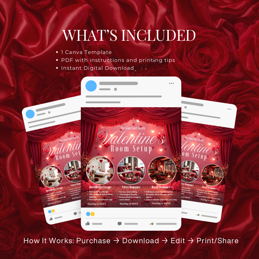 Valentine’s Room Setup Instagram Flyer |  Sweetheart Glow Canva Template