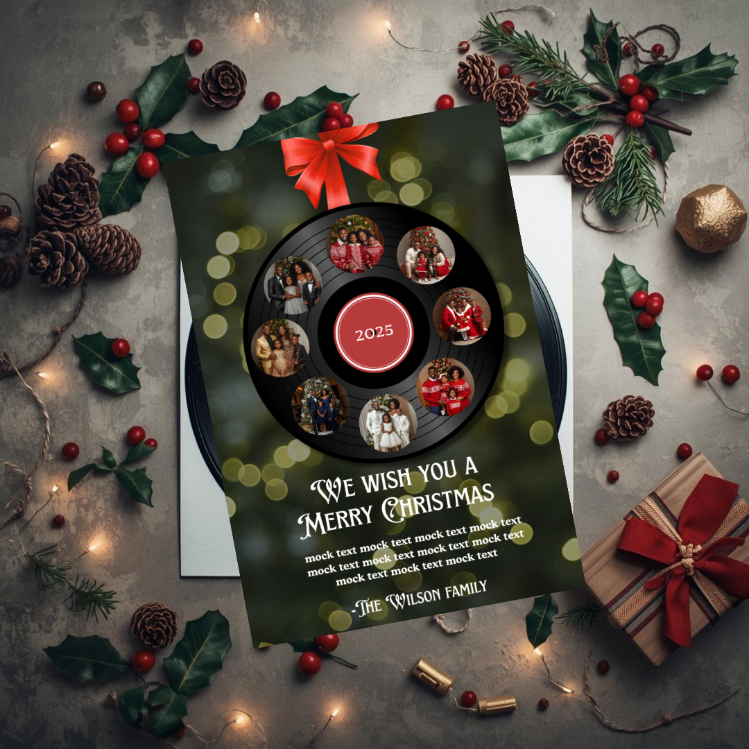 Holiday Vinyl Record Christmas Card | Editable Canva Template
