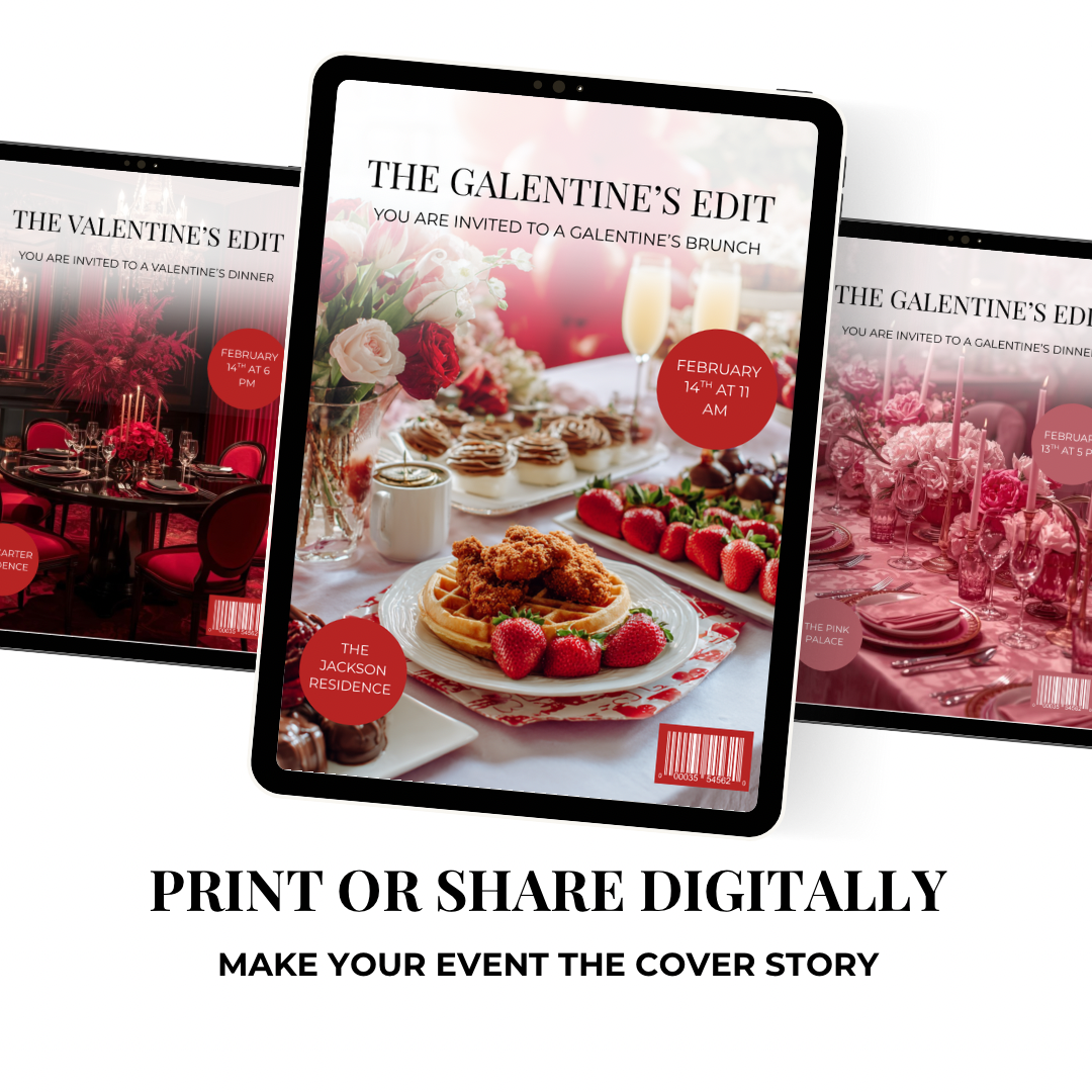 Magazine Style Galentine’s Brunch Invitation | Editable Canva Template