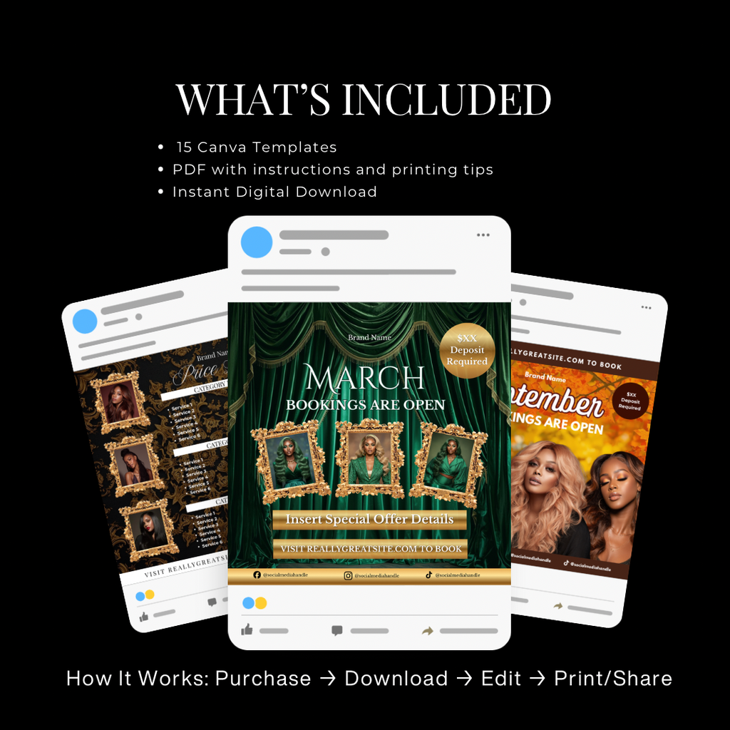 The Hair Booking Edit | Editable Canva Instagram Hair Flyer Templates