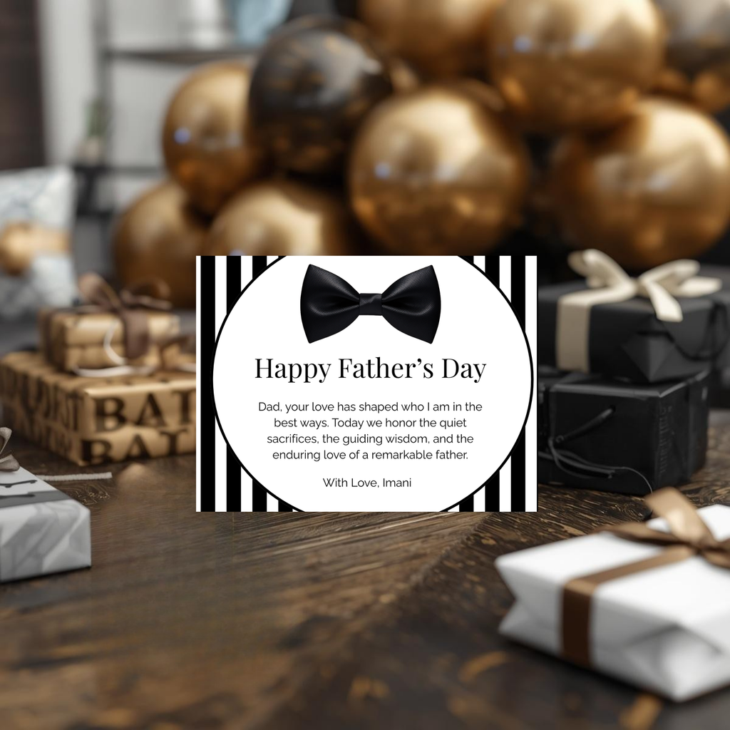 Luxe Father’s Day Card with Bow Tie Design | Editable in Canva | Formal Black and White | Printable Template | Instant Download