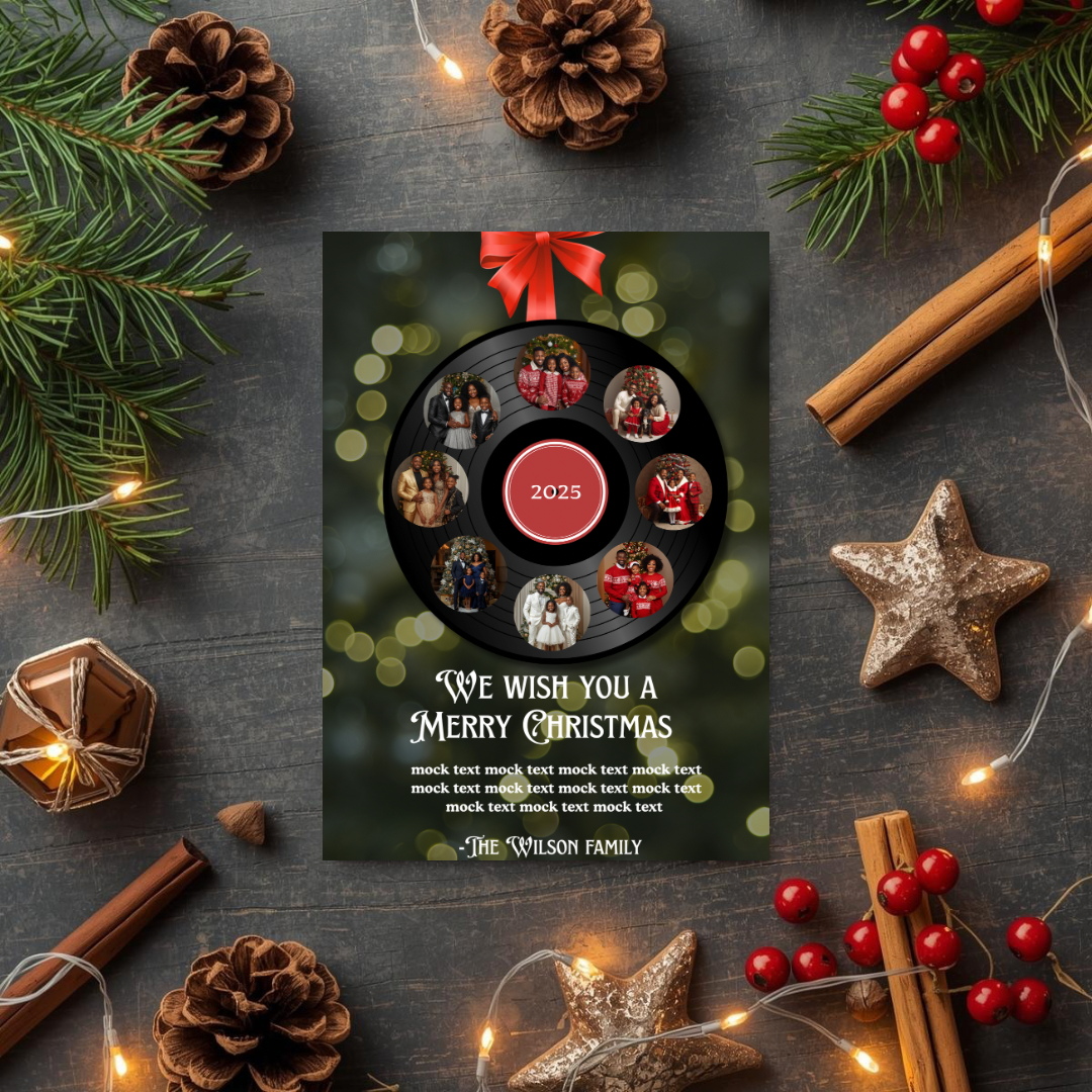 Holiday Vinyl Record Christmas Card | Editable Canva Template