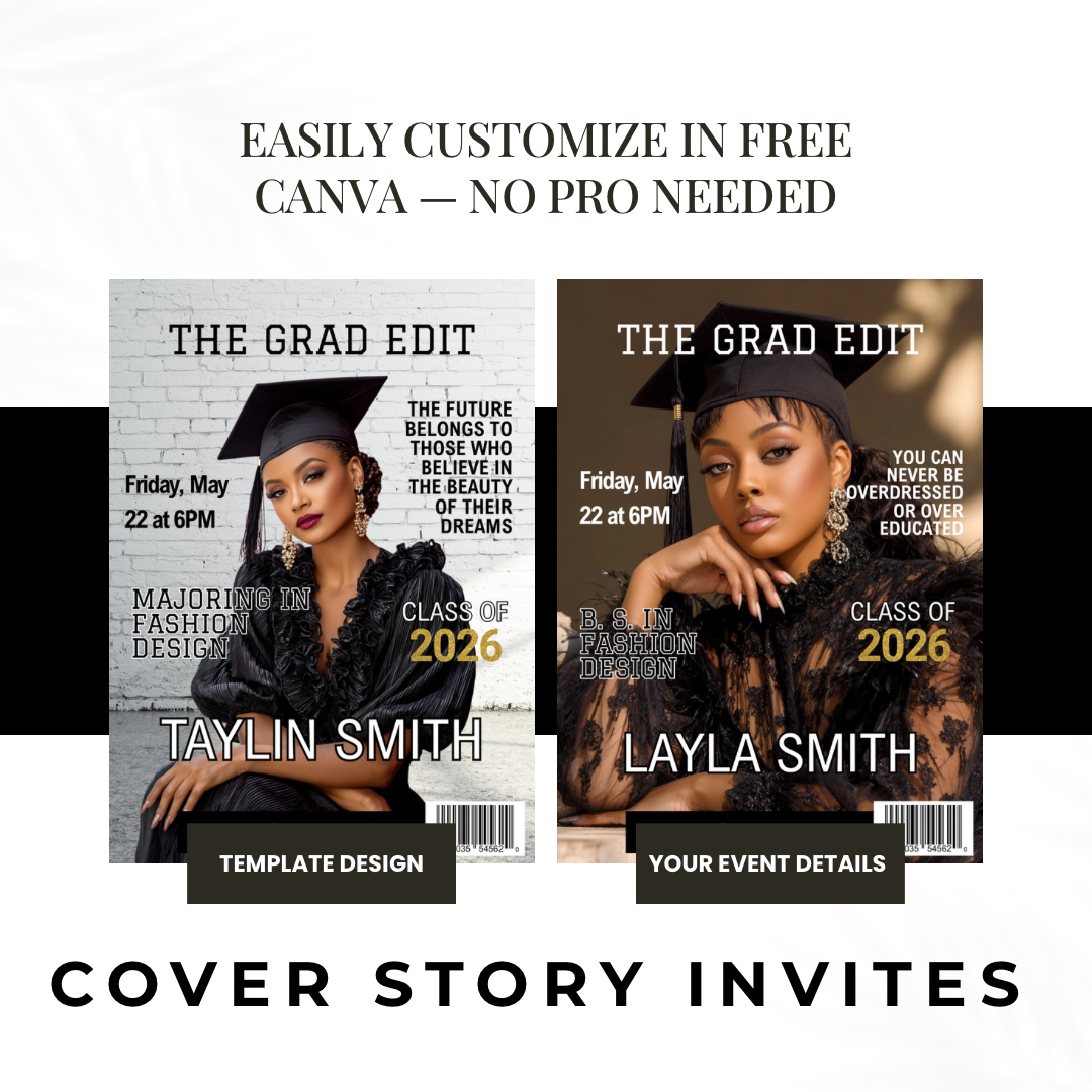 Cover Story Invites Bundle | Wedding, Graduation & Birthday Canva Templates
