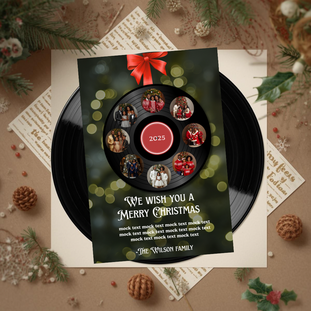 Holiday Vinyl Record Christmas Card | Editable Canva Template