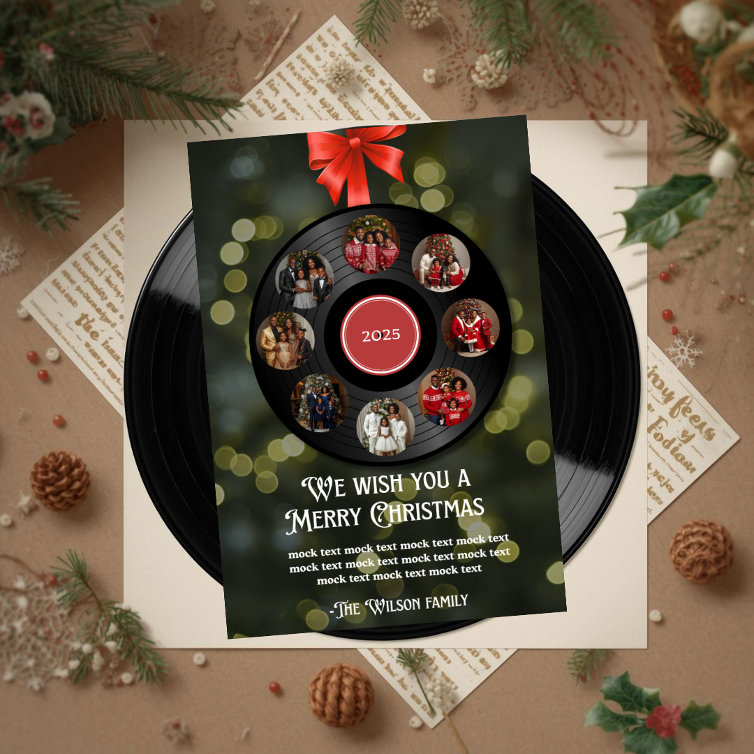 Holiday Vinyl Record Christmas Card | Editable Canva Template