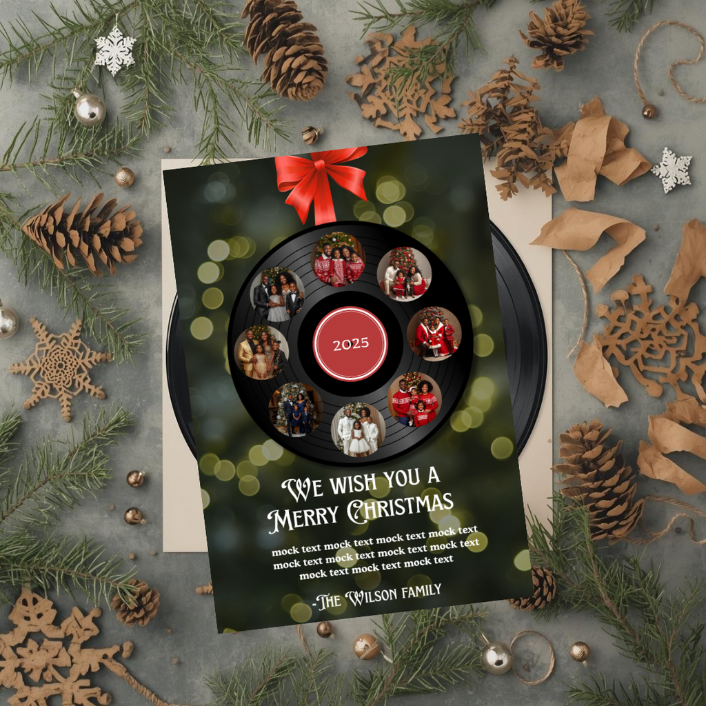 Holiday Vinyl Record Christmas Card | Editable Canva Template