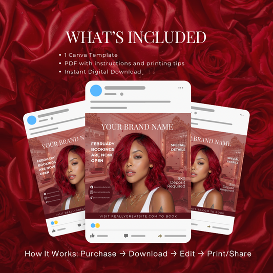 February Bookings Instagram Post | Valentine's Day Hair Stylist Flyer Template | Hair Salon Marketing | Editable Canva Template