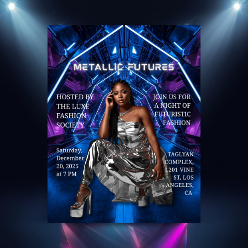 Metallic Futures Flyer Canva Template | Futuristic Fashion Show Flyer | Silver Chrome Event Invitation | Tech Runway Party Flyer | Editable Canva Template