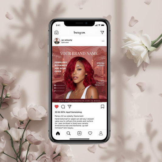 February Bookings Instagram Post | Valentine's Day Hair Stylist Flyer Template | Hair Salon Marketing | Editable Canva Template