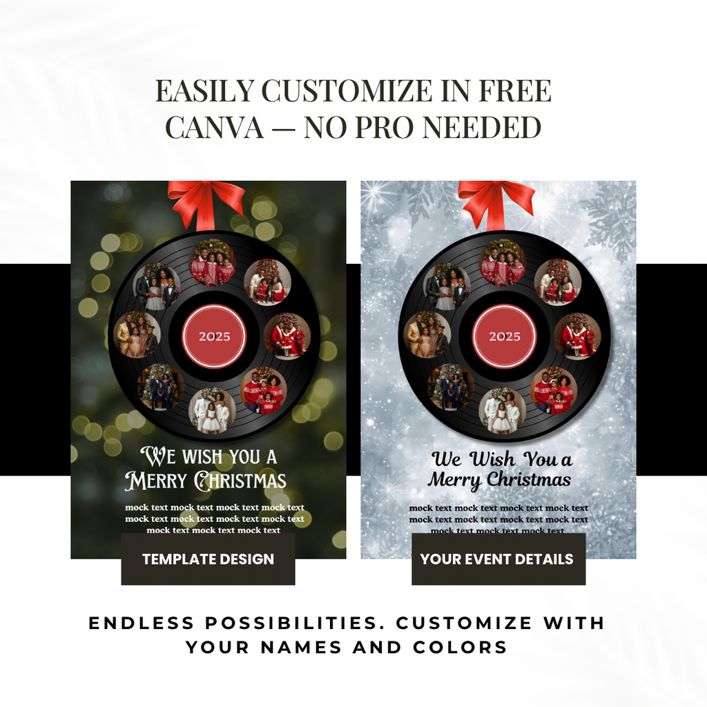 Holiday Vinyl Record Christmas Card | Editable Canva Template
