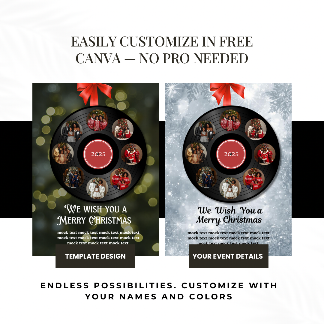 Holiday Vinyl Record Christmas Card | Editable Canva Template