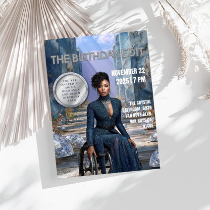 Diamonds and Denim Birthday Invitation | Magazine Style, Glam Party (Digital)