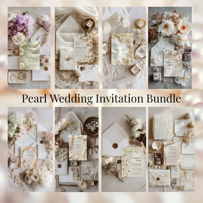 Pearl Wedding Invitation Bundle | Luxury Bridal Invitation Collection | 8 Editable Templates