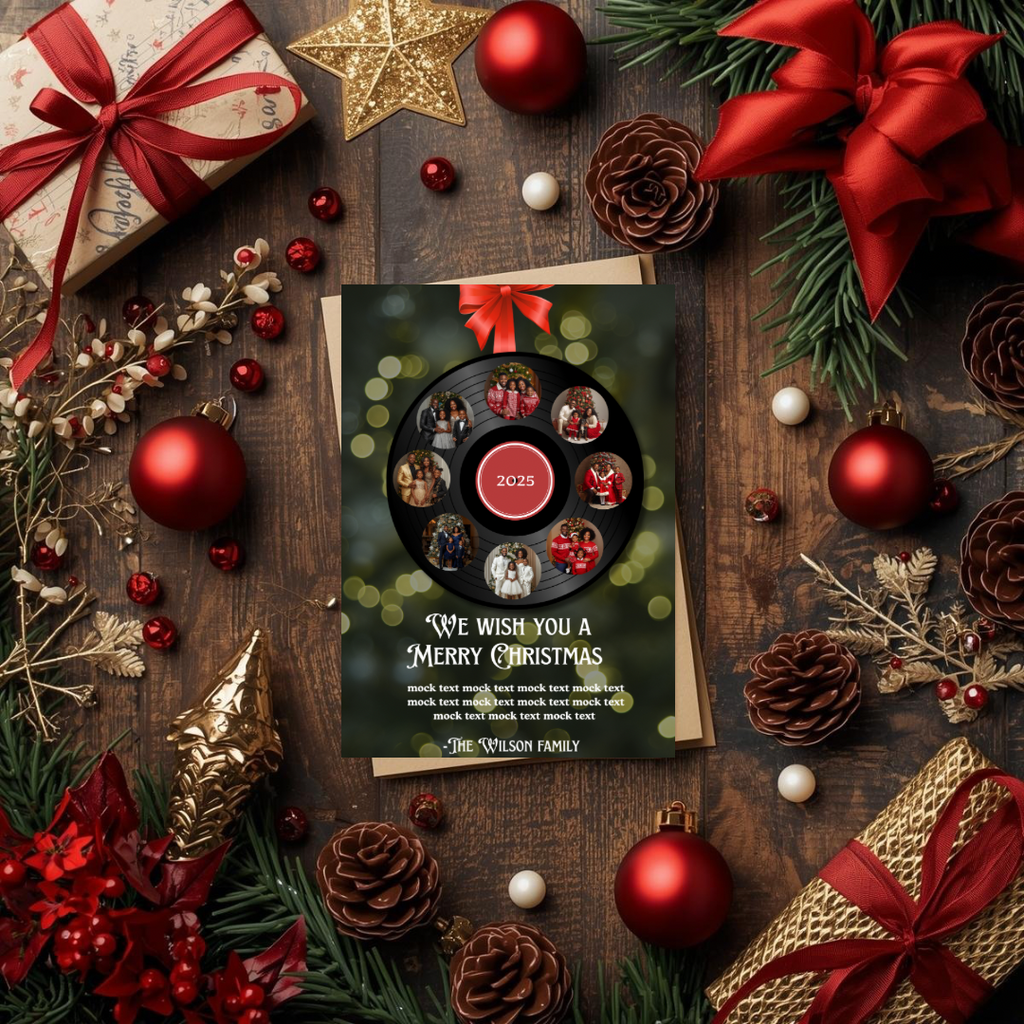 Holiday Vinyl Record Christmas Card | Editable Canva Template