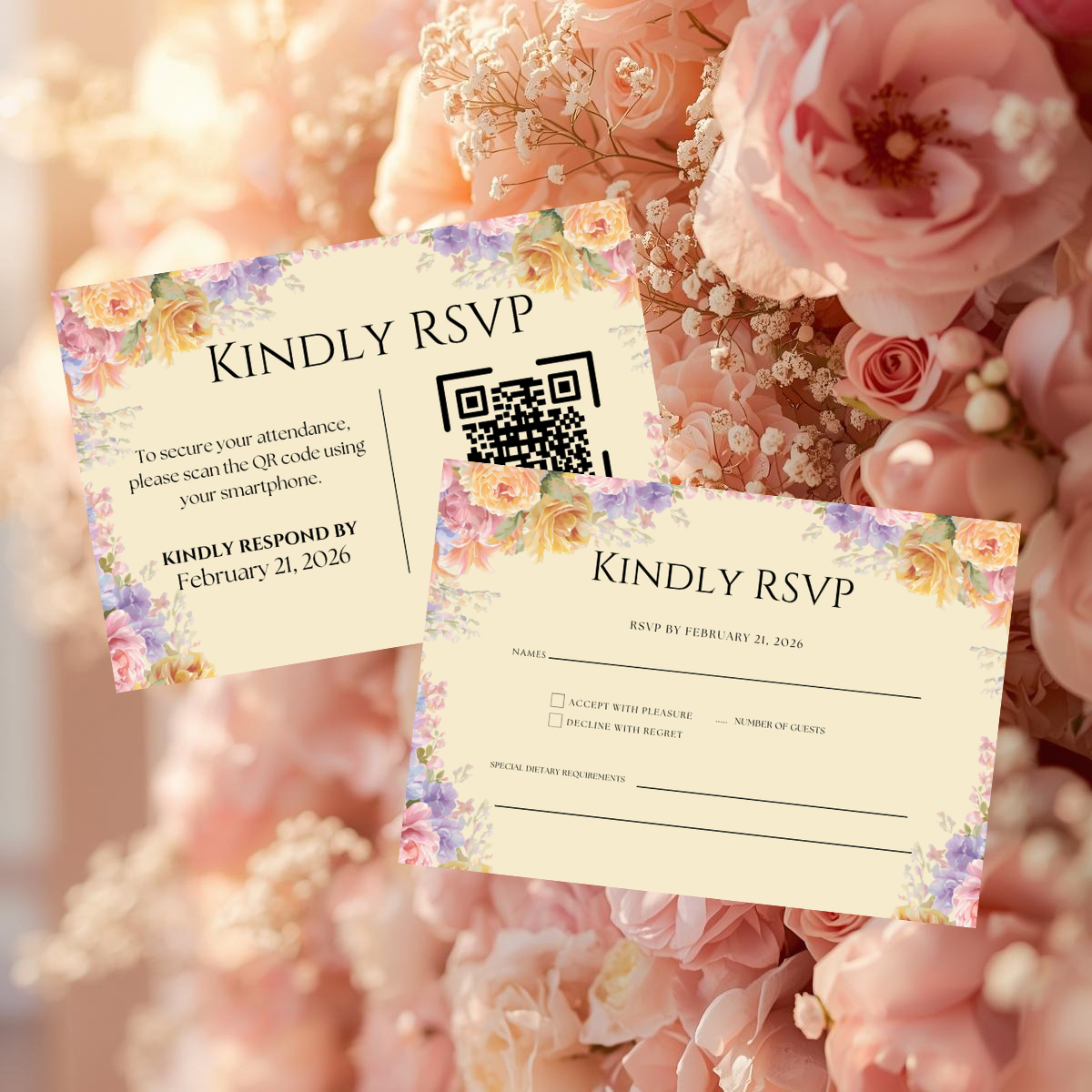 Romantic Floral Wedding Invitation Suite Canva Template | Editable Save the Date, RSVP, Details, Thank You
