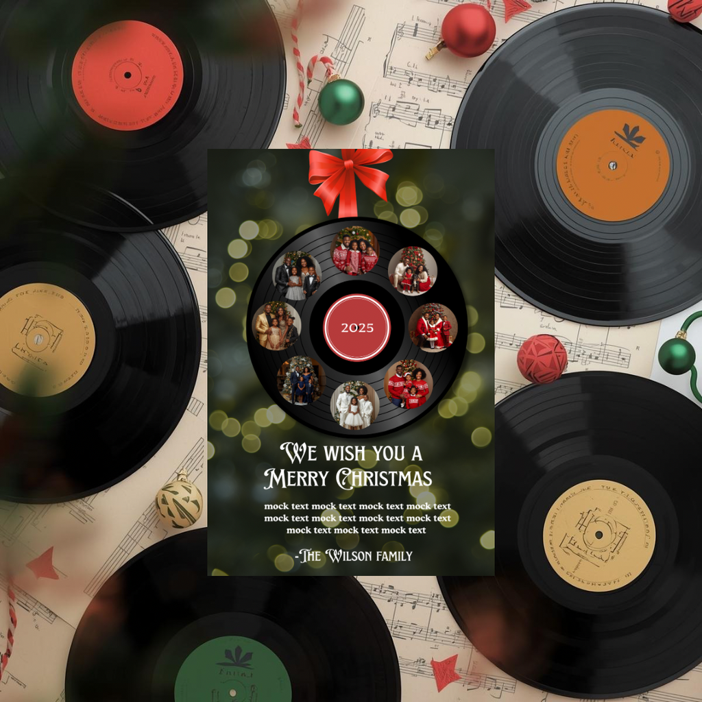 Holiday Vinyl Record Christmas Card | Editable Canva Template