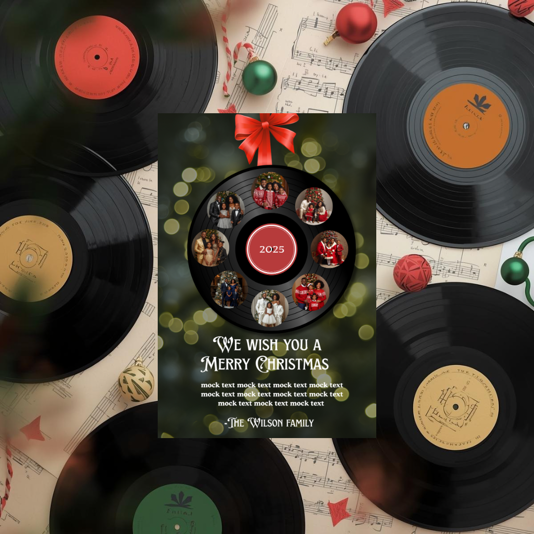 Holiday Vinyl Record Christmas Card | Editable Canva Template