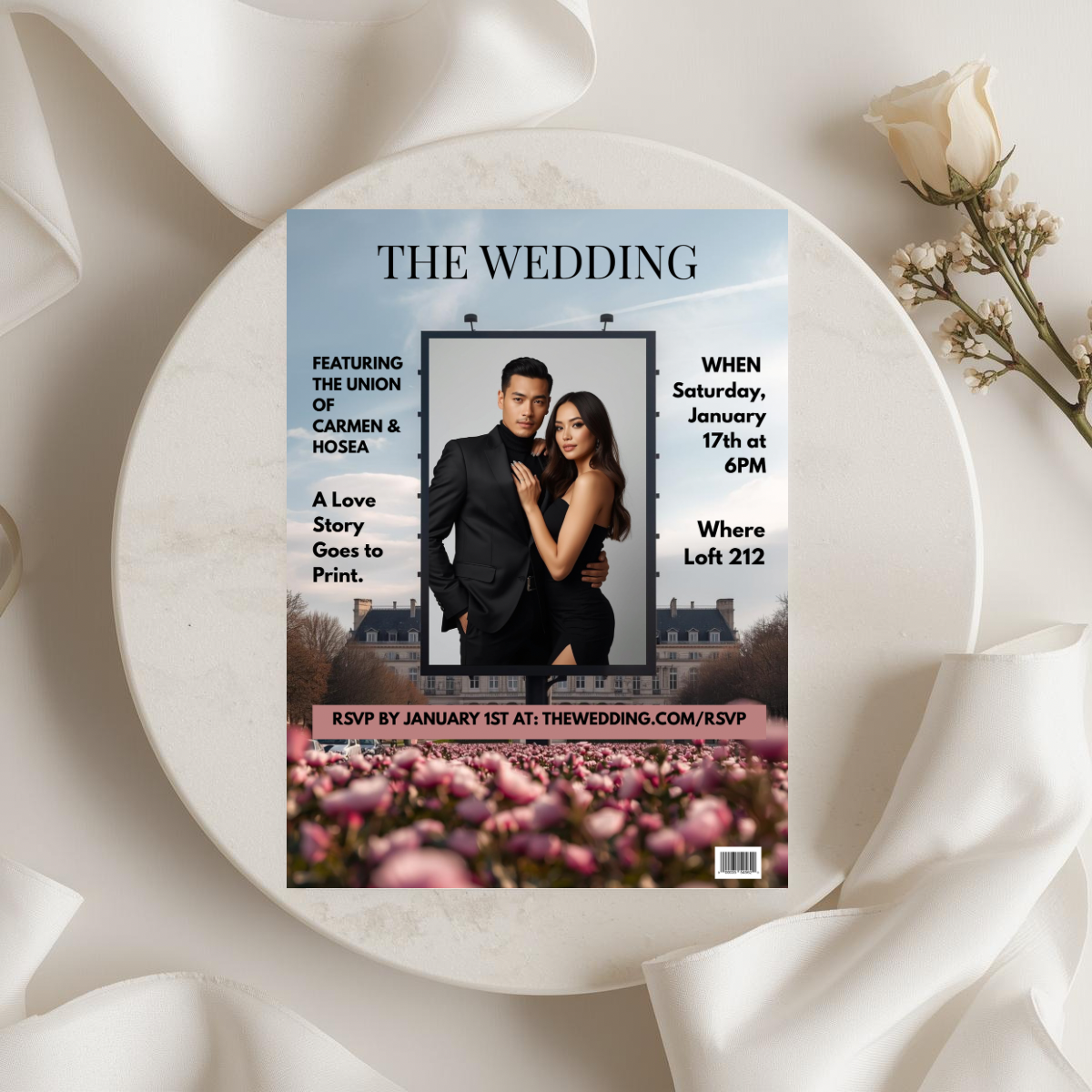 BILLBOARD LOVE STORY | EDITORIAL WEDDING INVITATION TEMPLATE