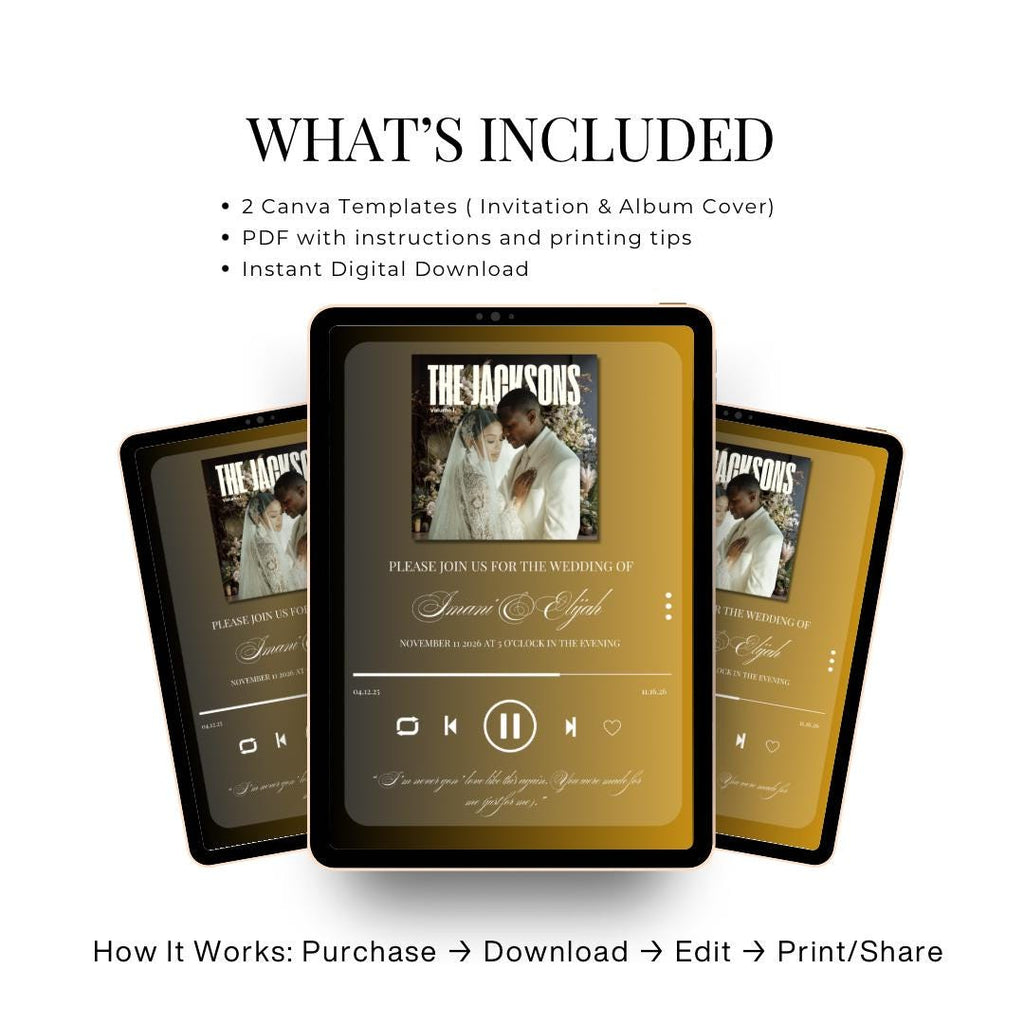 Editable Music Player Wedding Invitation Template | Album Cover (Digital)