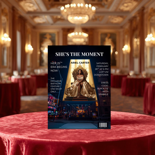 Luxury Editorial Event Invitation Template | Black Tie Birthday, Gala & Milestone Announcement | Canva Magazine-Style Design