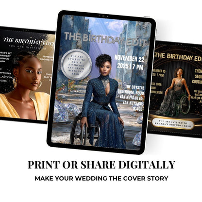 Diamonds and Denim Birthday Invitation | Magazine Style, Glam Party (Digital)