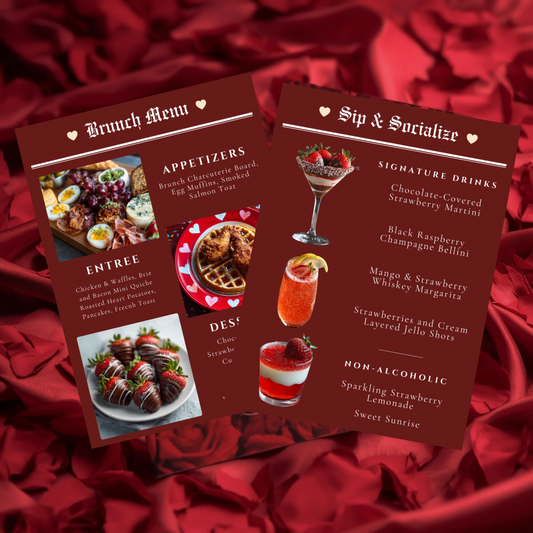 Galentine’s Bar & Brunch Menu Template Set | Luxury Editorial Menus | Valentine Brunch & Drinks Sign | Canva