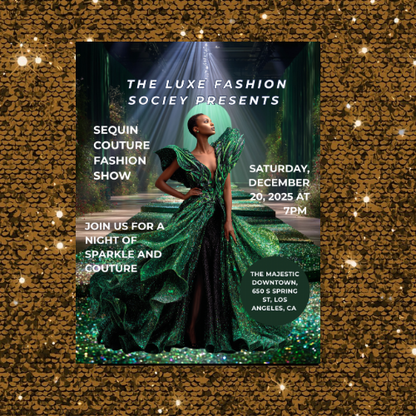 Sequin Couture Flyer Canva Template | Luxury Runway Event Flyer | Glam Fashion Show Invitation | Gold Sequin Party Flyer | Editable Canva Template