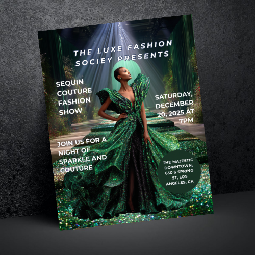 Sequin Couture Flyer Canva Template | Luxury Runway Event Flyer | Glam Fashion Show Invitation | Gold Sequin Party Flyer | Editable Canva Template