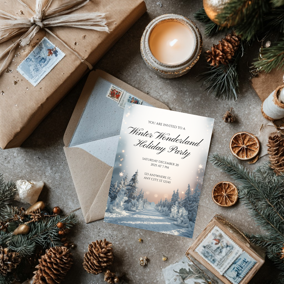Winter Wonderland Invitation | Elegant Snowy Canva Template