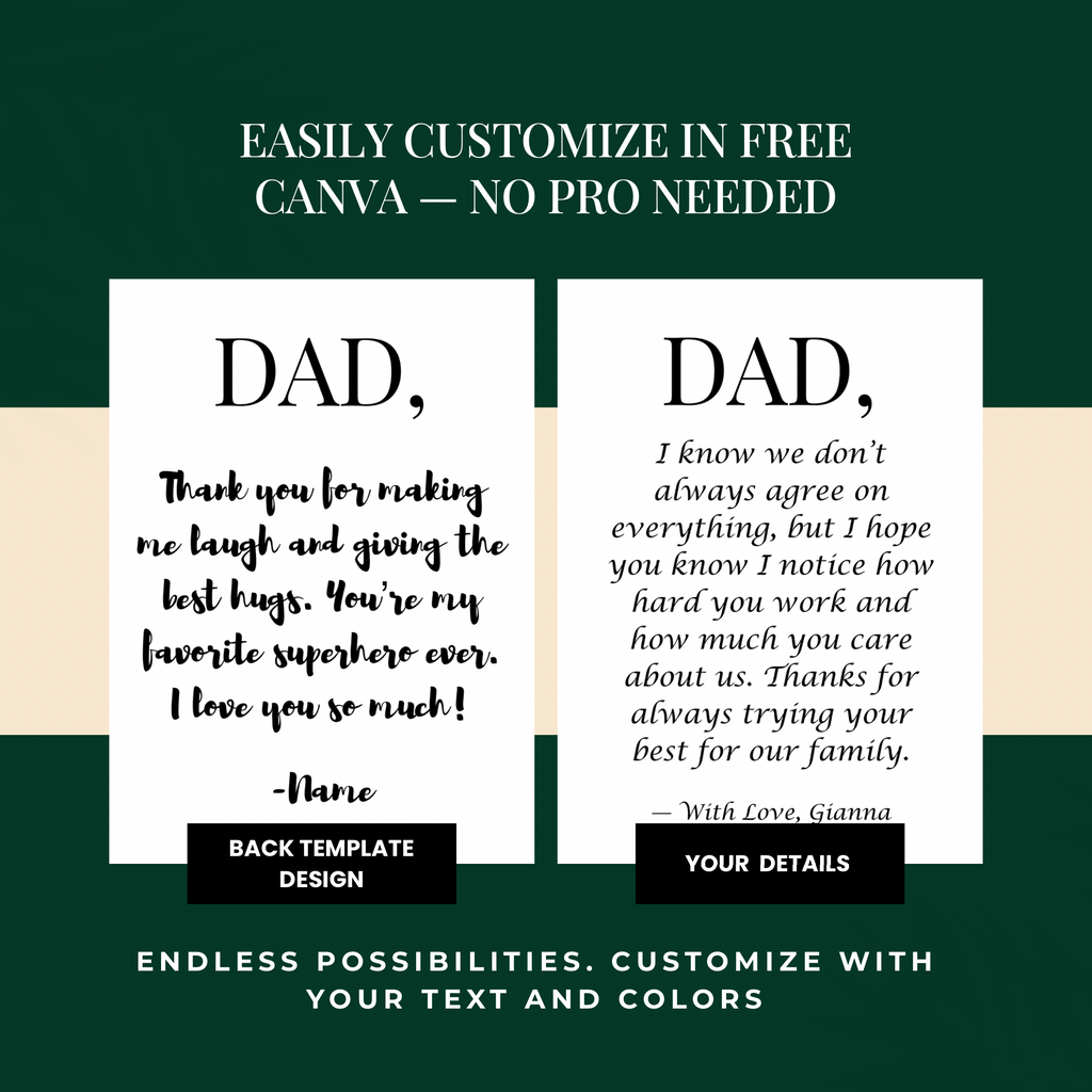Photo Father’s Day Card Template | Canva editable | Front and back layout  | Instant download