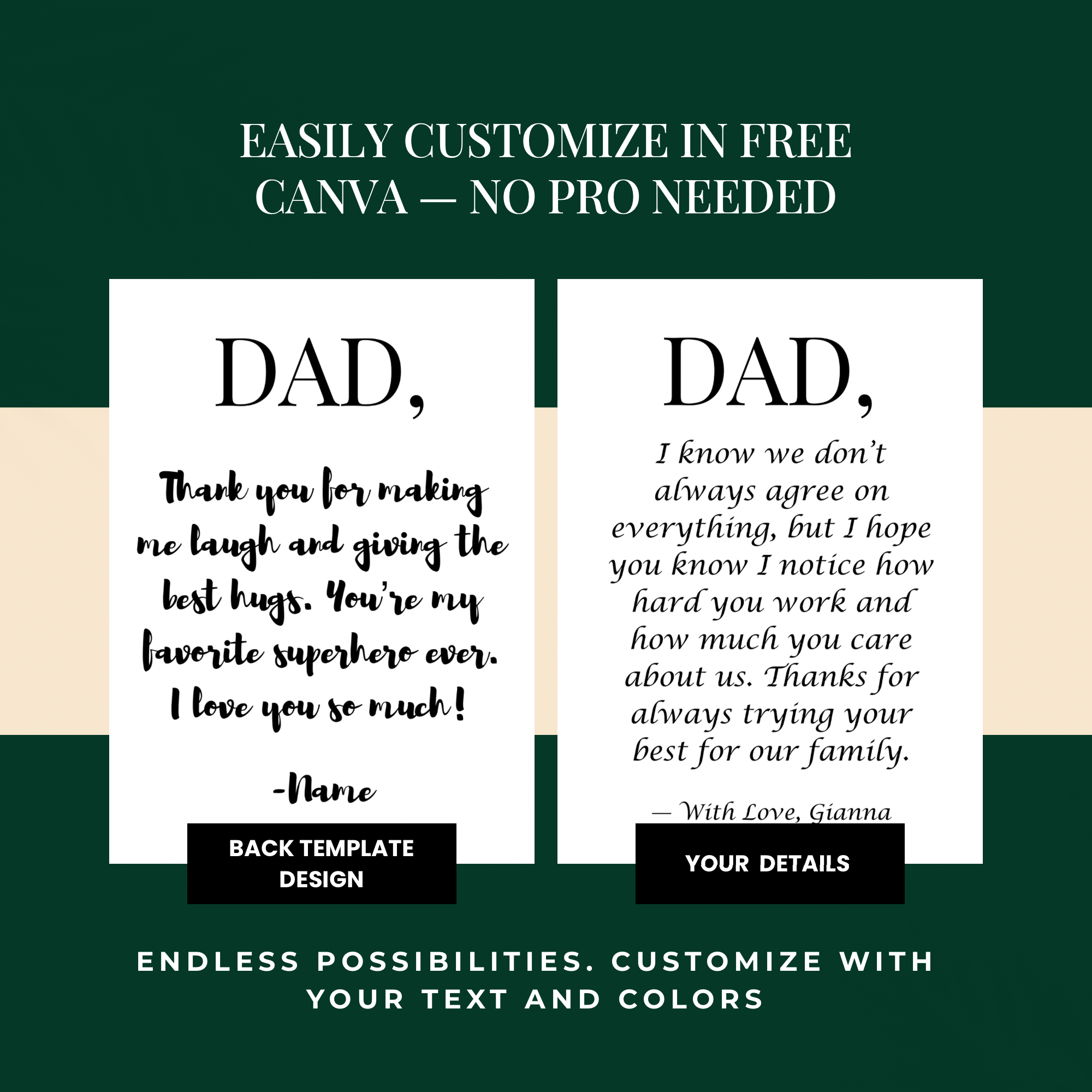Photo Father’s Day Card Template | Canva editable | Front and back layout  | Instant download