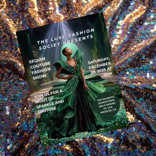 Sequin Couture Flyer Canva Template | Luxury Runway Event Flyer | Glam Fashion Show Invitation | Gold Sequin Party Flyer | Editable Canva Template