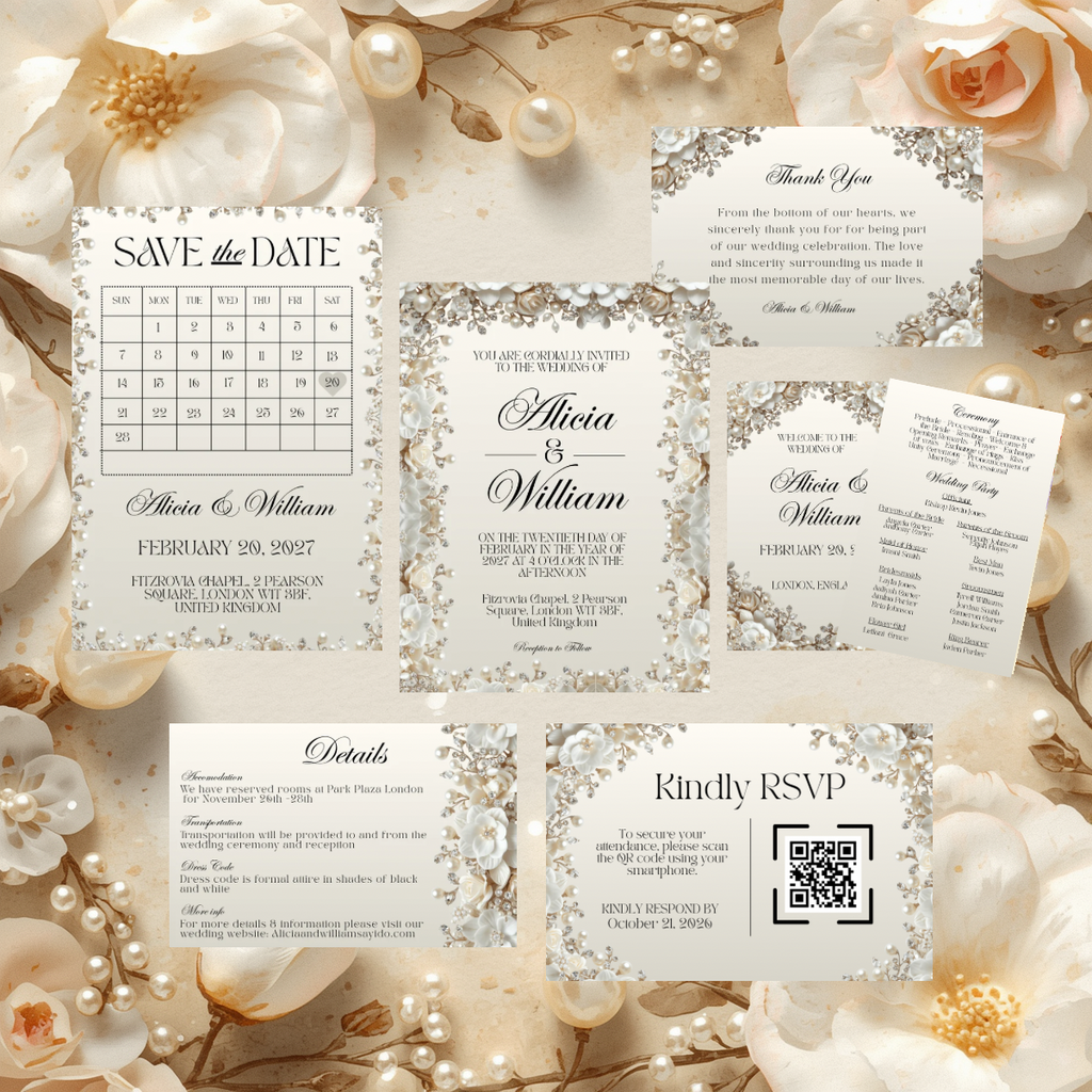 Luxe Pearl & Champagne Wedding Suite | The Pearl Edit | Editable Canva Template