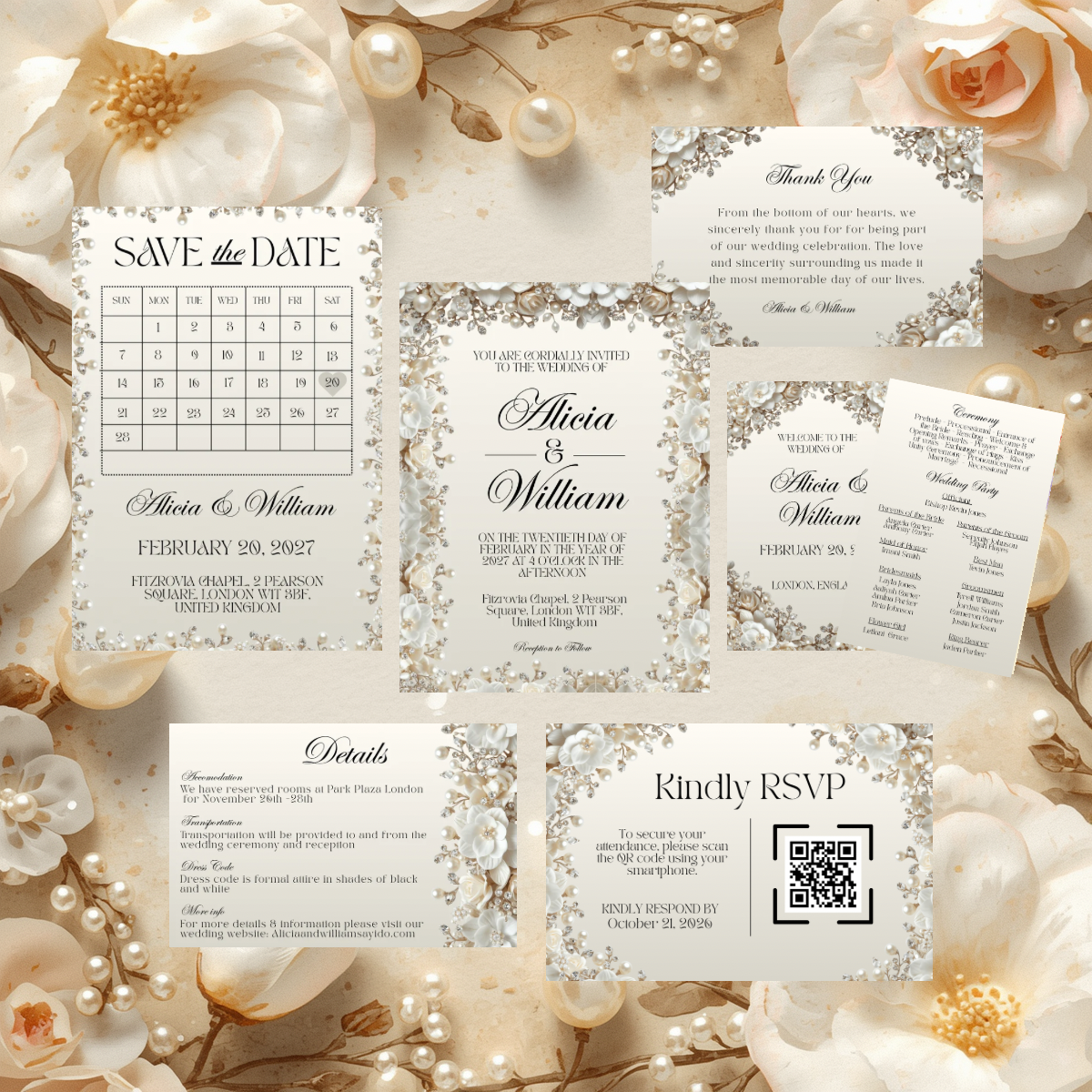 Luxe Pearl & Champagne Wedding Suite | The Pearl Edit | Editable Canva Template