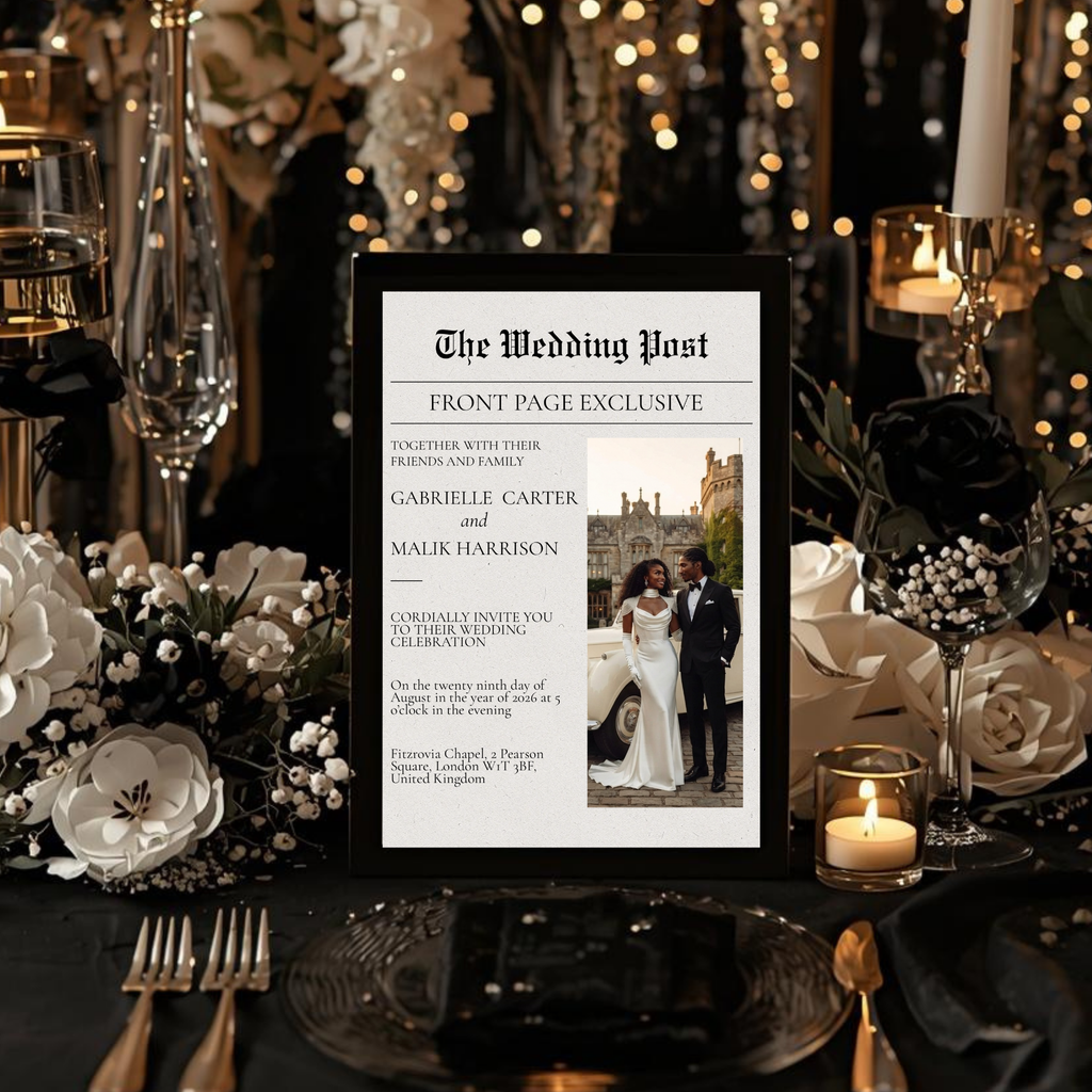 Editorial Newspaper Wedding Invitation Canva Template | Modern Wedding Invite | 5x7 Printable
