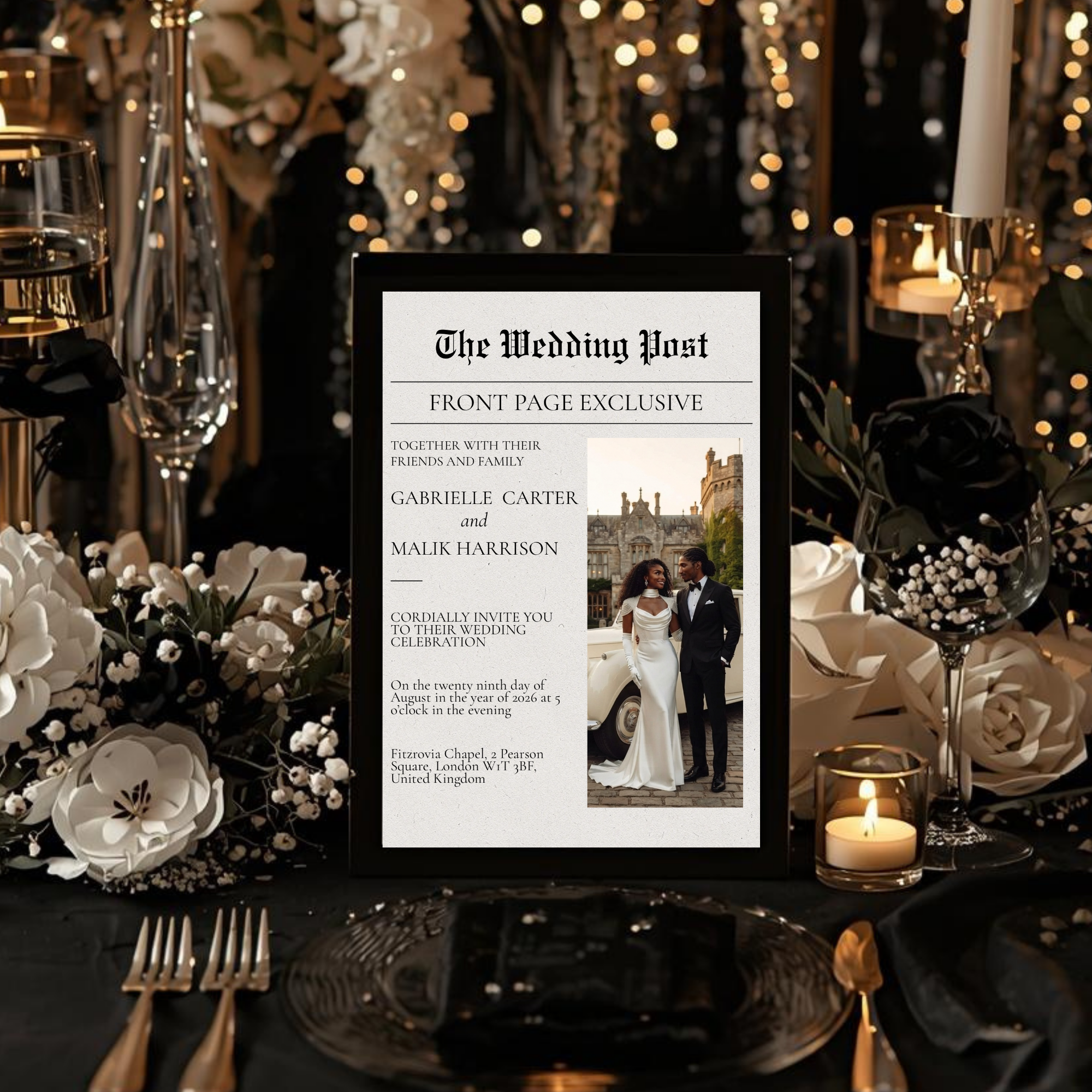 Editorial Newspaper Wedding Invitation Canva Template | Modern Wedding Invite | 5x7 Printable