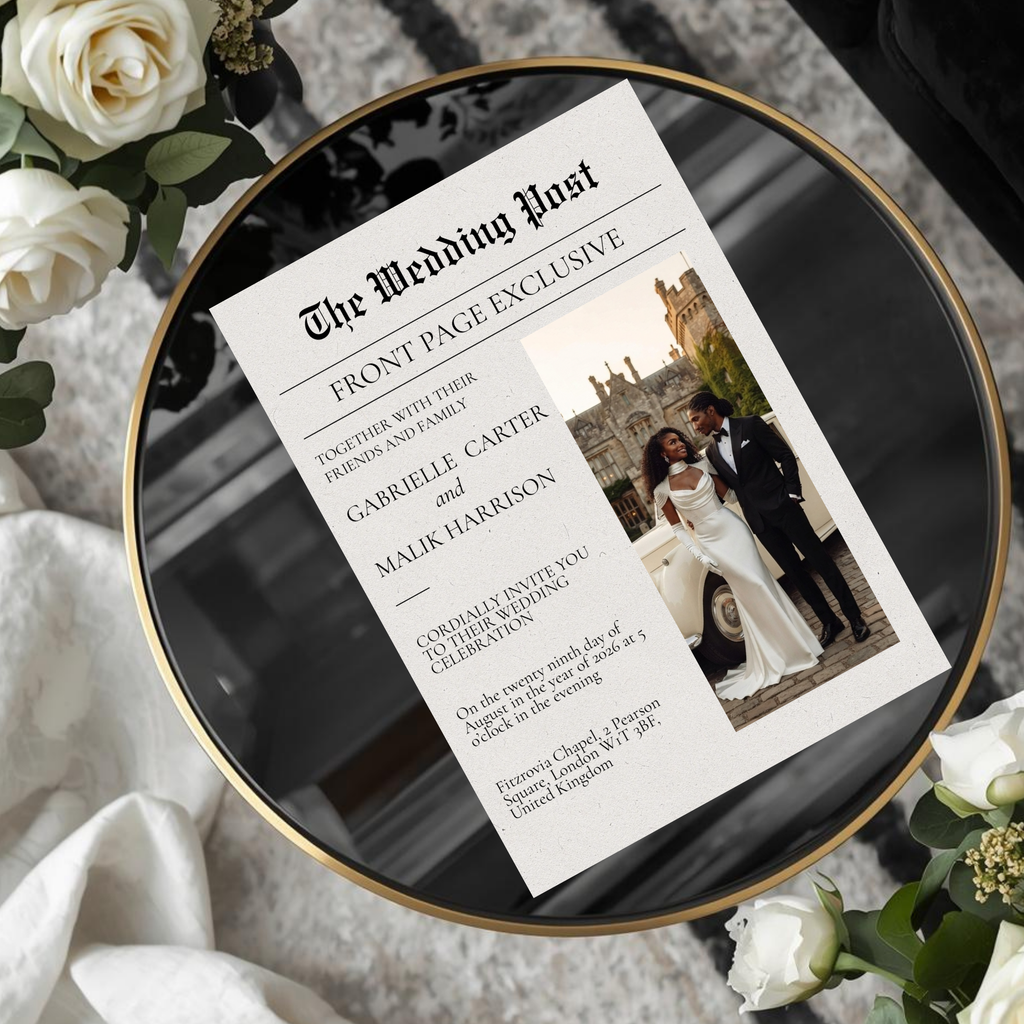 Editorial Newspaper Wedding Invitation Canva Template | Modern Wedding Invite | 5x7 Printable