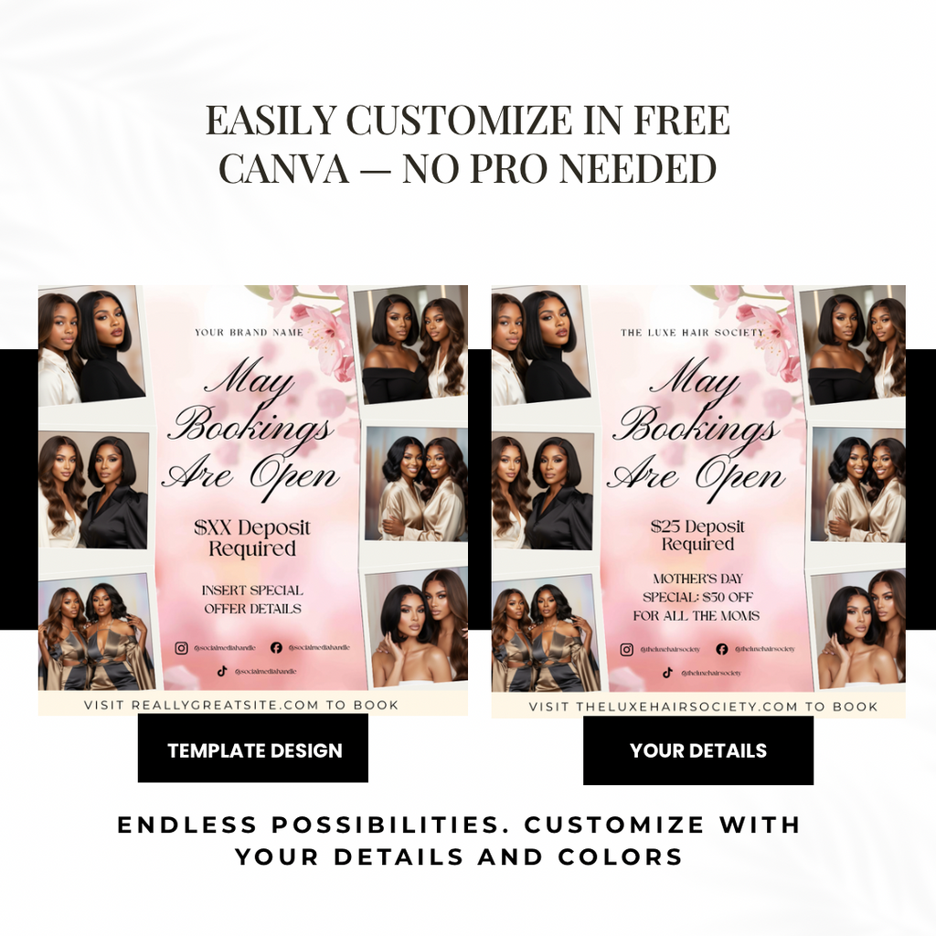The Hair Booking Edit | Editable Canva Instagram Hair Flyer Templates