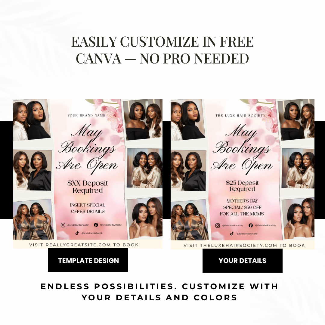 The Hair Booking Edit | Editable Canva Instagram Hair Flyer Templates
